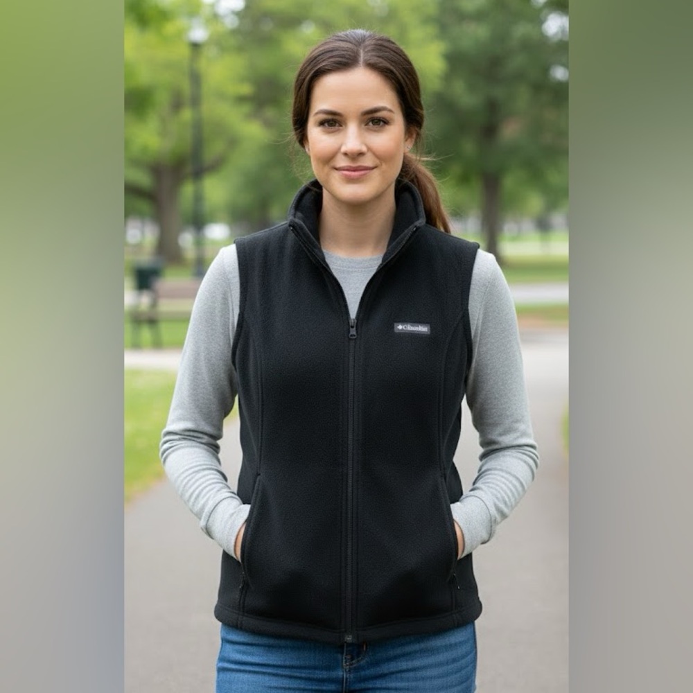 Columbia  woman Black Fleece vest full zip size XL